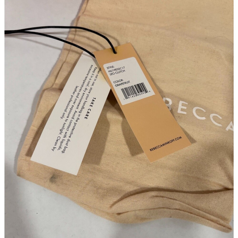 Rebecca Minkoff LEO envelope clutch leather color grapefruit zipper edge - Picture 4 of 6